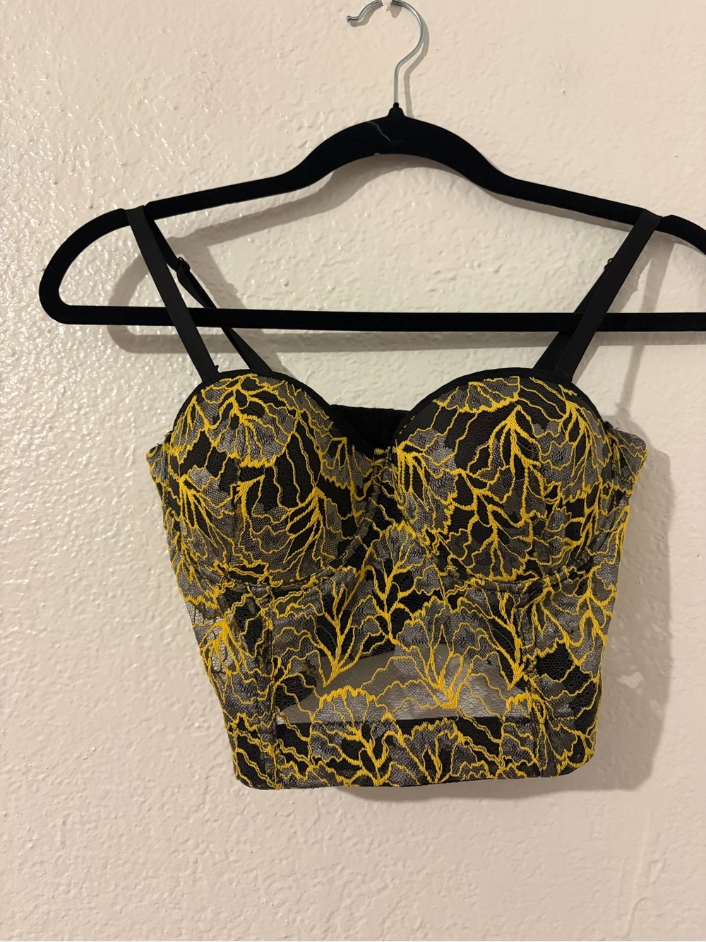 Black and Yellow Lace Bustier Crop Top